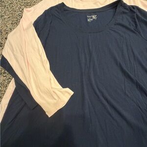 Women’s Terra & Sky & Croft & Barrow Navy & Pink Long Sleeve Tees, Bundle, 3X